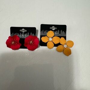 Elegant Red and Yellow Floral Earrings Set